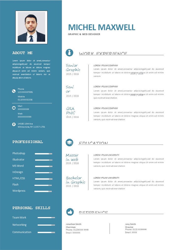 精致大气平面设计师网页设计师个人英文版简历Word模板-办公资源网