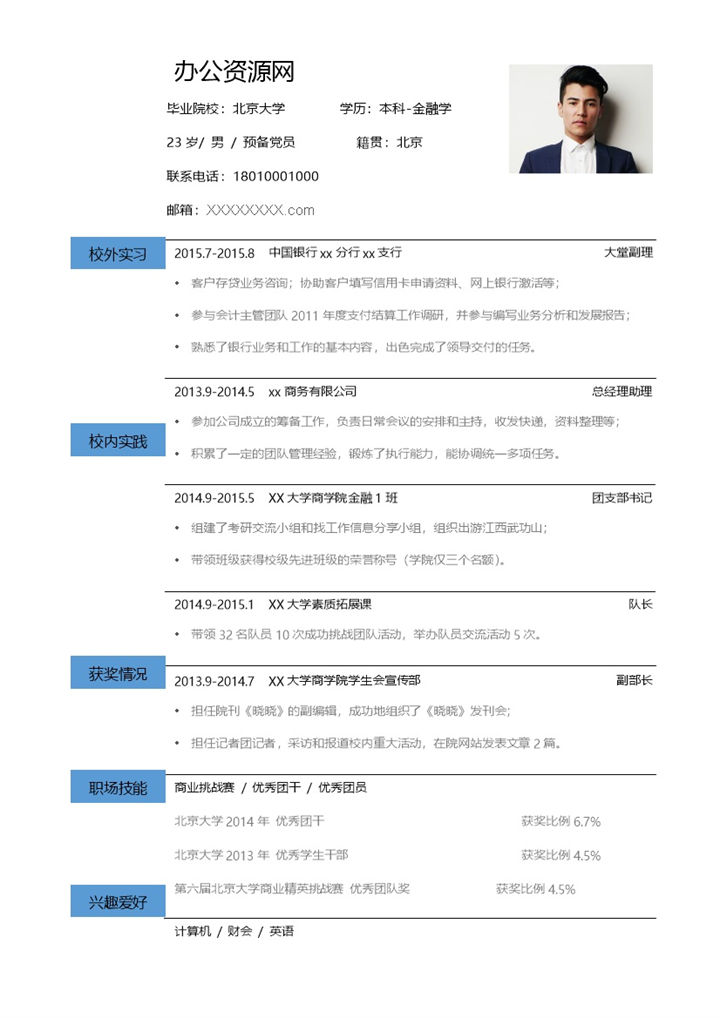 白色简约风格金融学专业个人求职简历Word模板-办公资源网