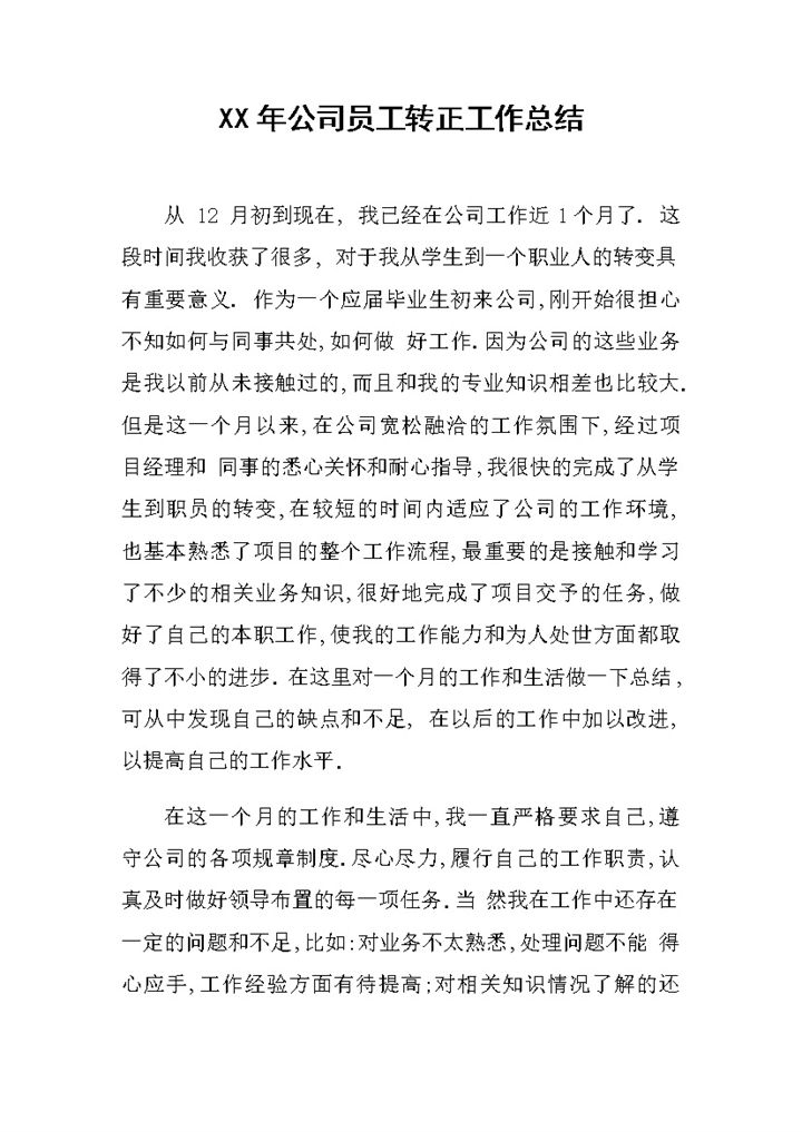 公司员工试用期满转正工作总结年终总结Word模板-办公资源网