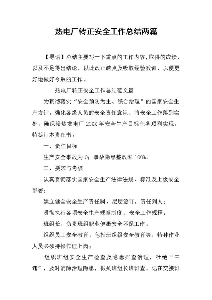 热电厂新员工试用期转正工作总结报告Word模板 (2)-办公资源网