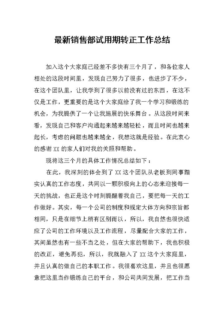 公司销售部试用期转正年终工作总结Word模板-办公资源网