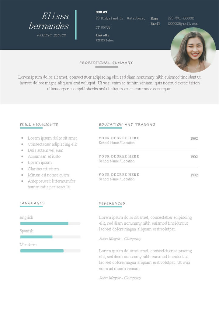 白色商务风格翻译专业求职英文简历Word模板-办公资源网