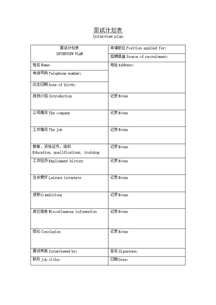 面试进程记录计划报告表word模板-办公资源网
