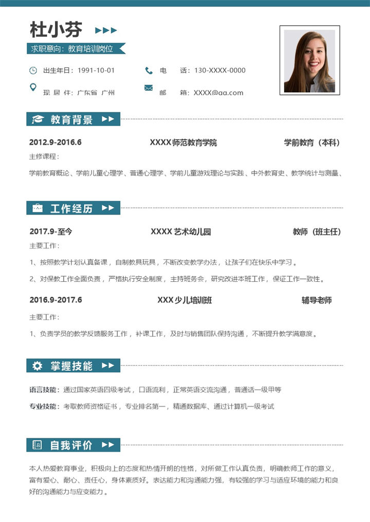 简约稳重教育培训岗位个人求职简历Word模板-办公资源网