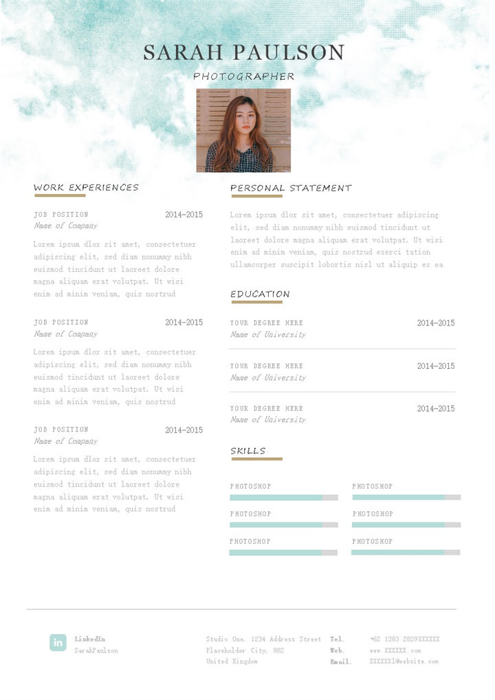 白色唯美风格个人求职英文简历Word模板 (2)-办公资源网