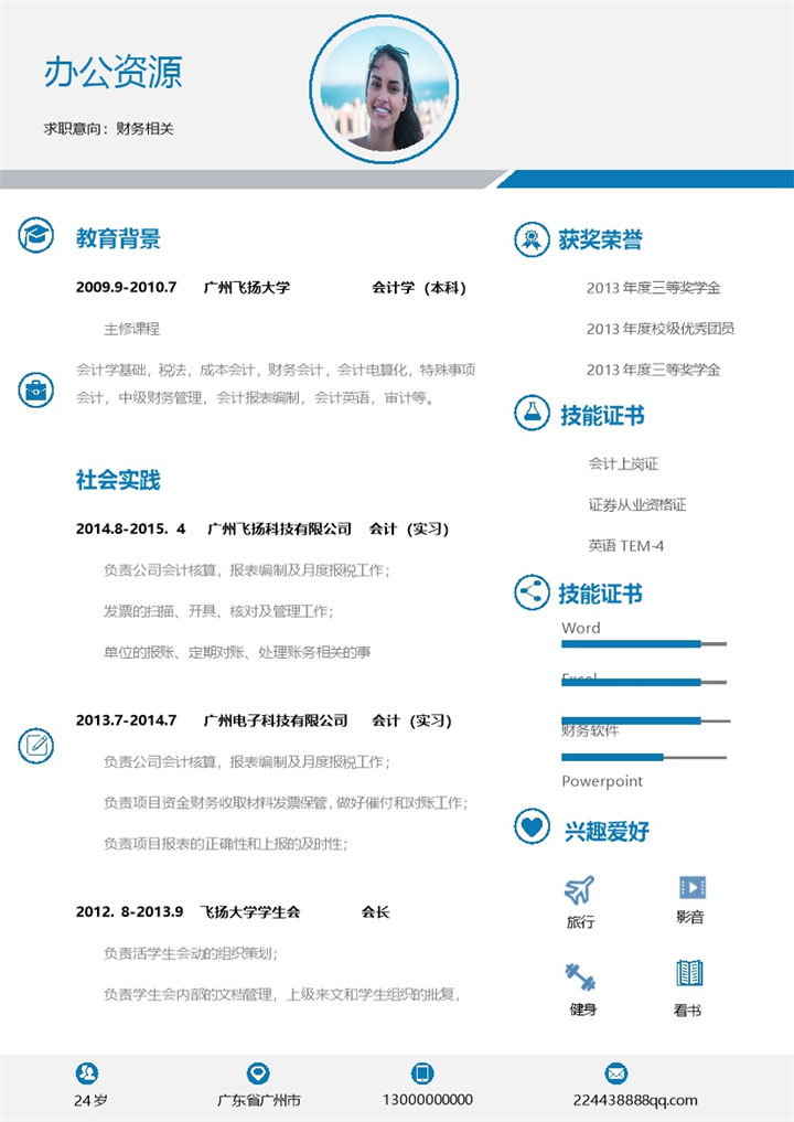 简约经典财务会计个人求职简历Word模板-办公资源网
