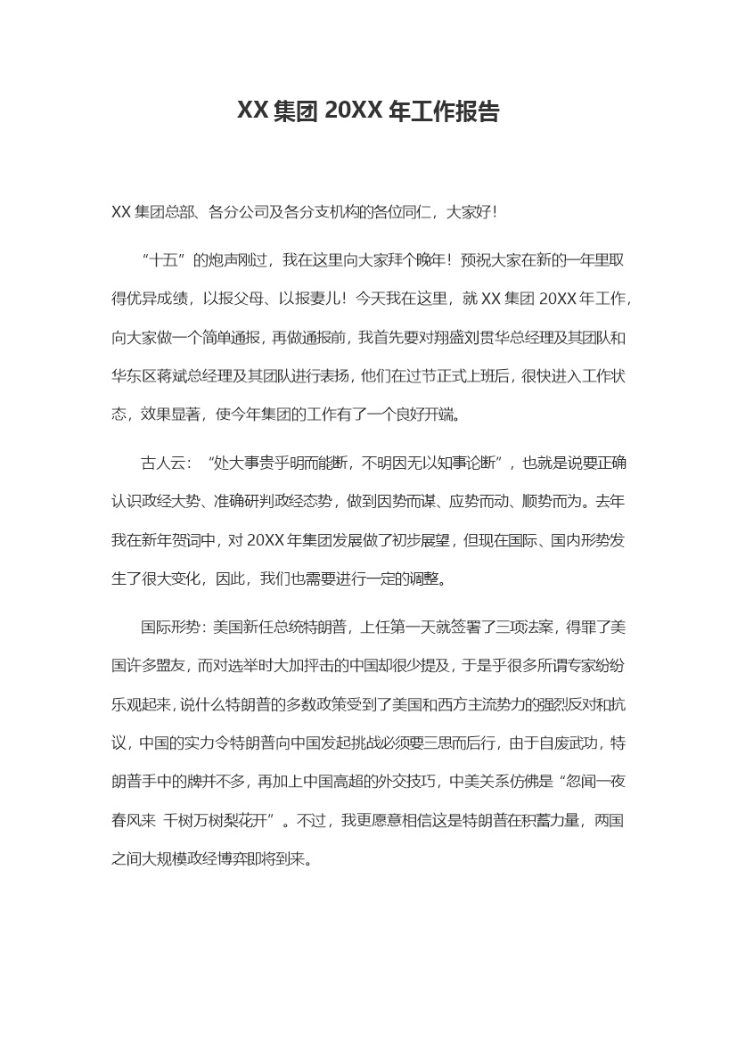 20XX年XX集团董事会成员工作报告Word模板-办公资源网