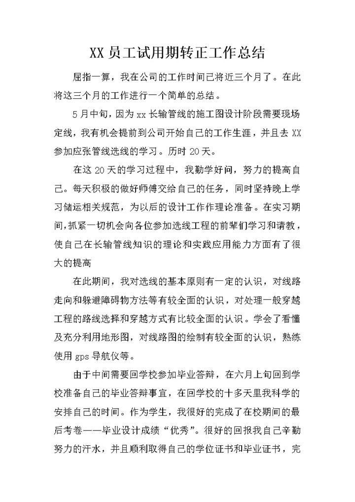标准完整员工试用期个人转正年终工作总结Word模板-办公资源网