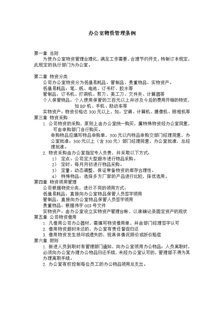 某事业单位办公室物资管理条例Word模板-办公资源网