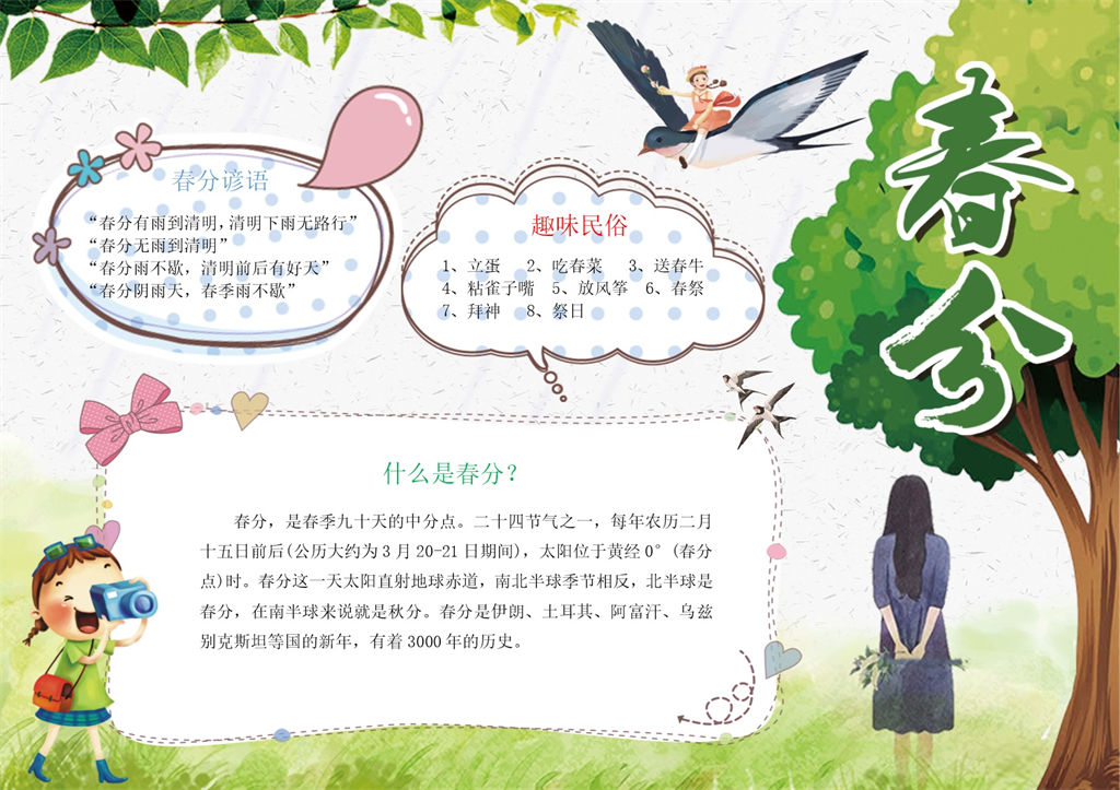 传统节气小报之春分手抄报Word模板-办公资源网
