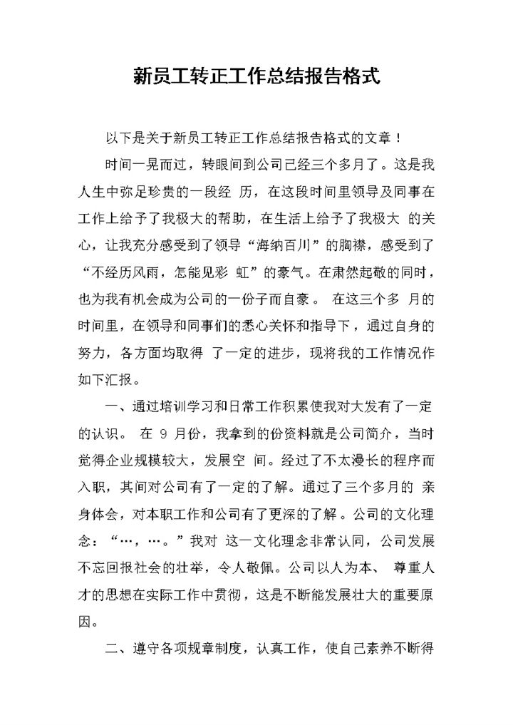 公司某部门新员工转正工作总结报告Word模板-办公资源网