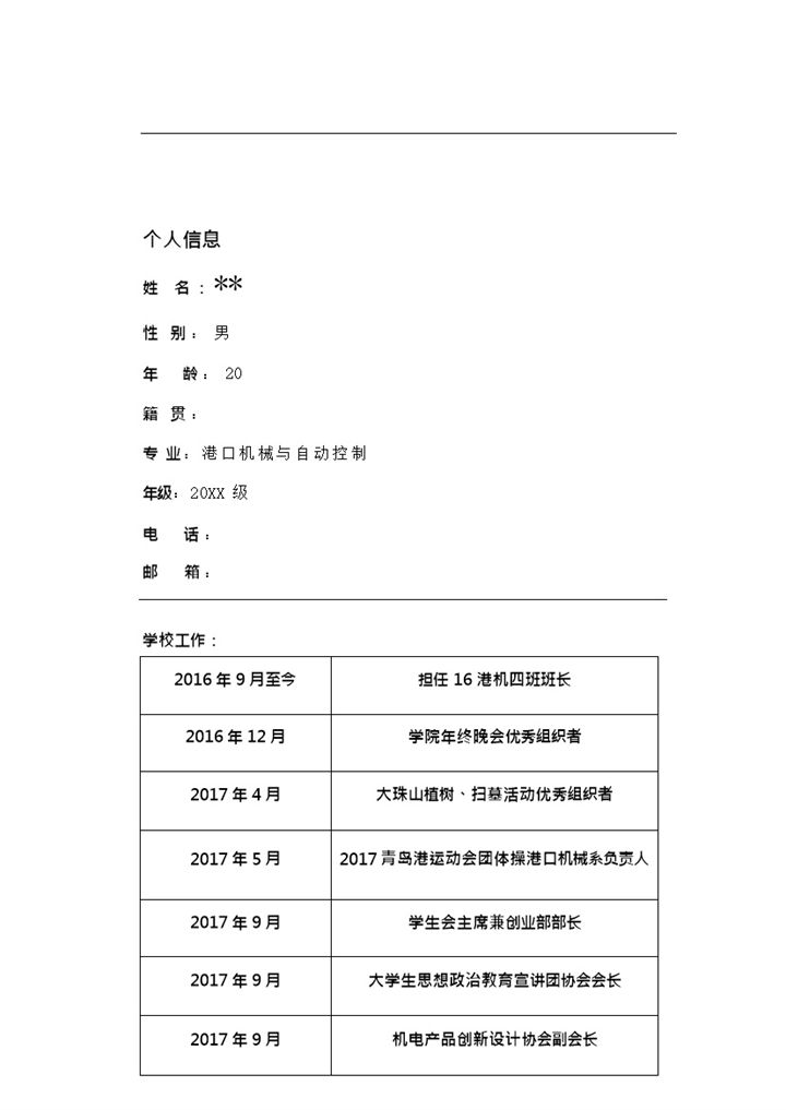 机械与自动控制类专业大学生职业规划书Word模板-办公资源网