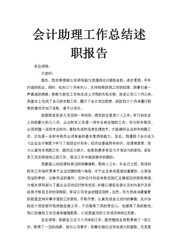 2027年公司会计助理工作总结述职报告范文模板-办公资源网