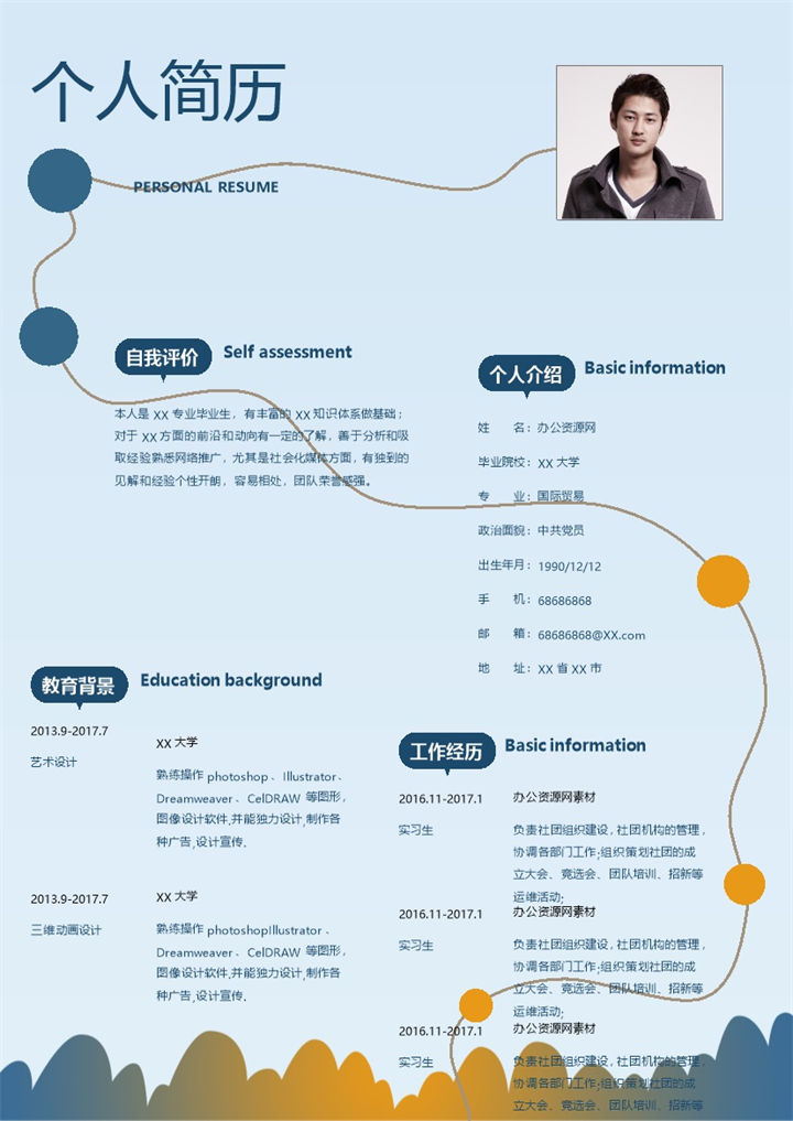 蓝色简约风格国际贸易专业个人求职简历Word模板-办公资源网