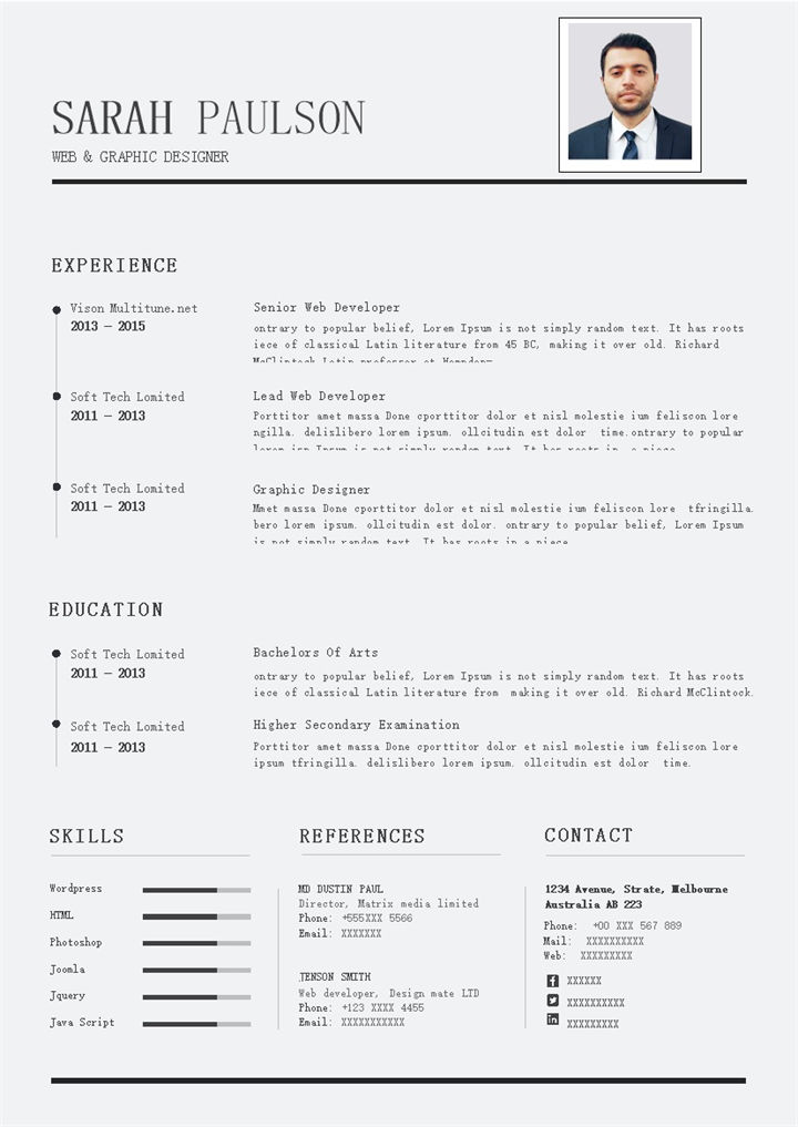大气通用网页和平面设计师个人英文简历Word模板-办公资源网