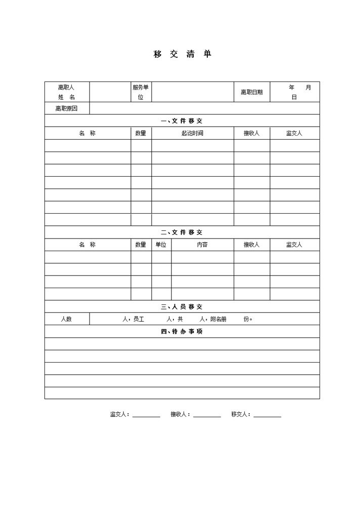 离职手续文件移交清单word模板-办公资源网