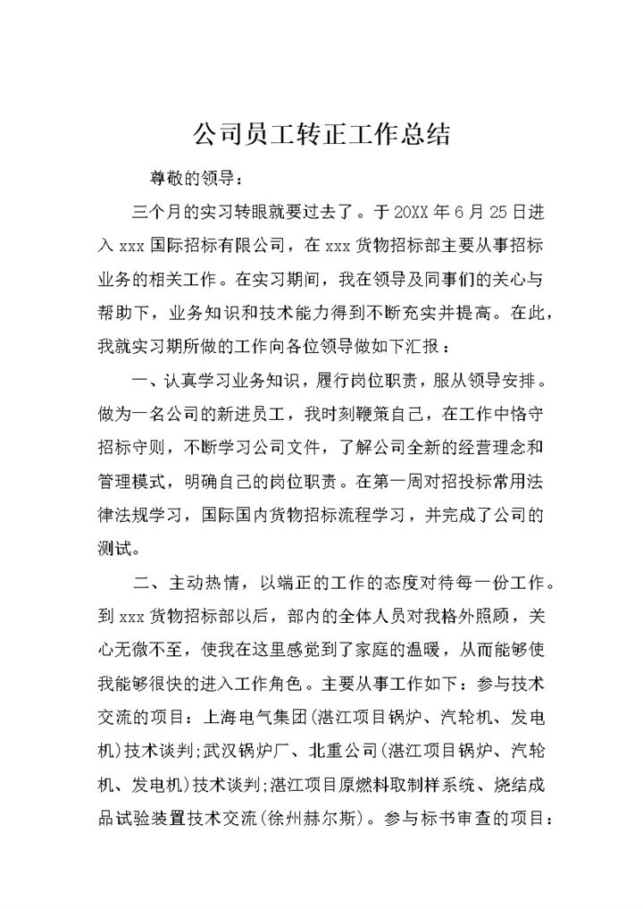 公司新员工试用期转正通用个人工作总结范本Word模板-办公资源网