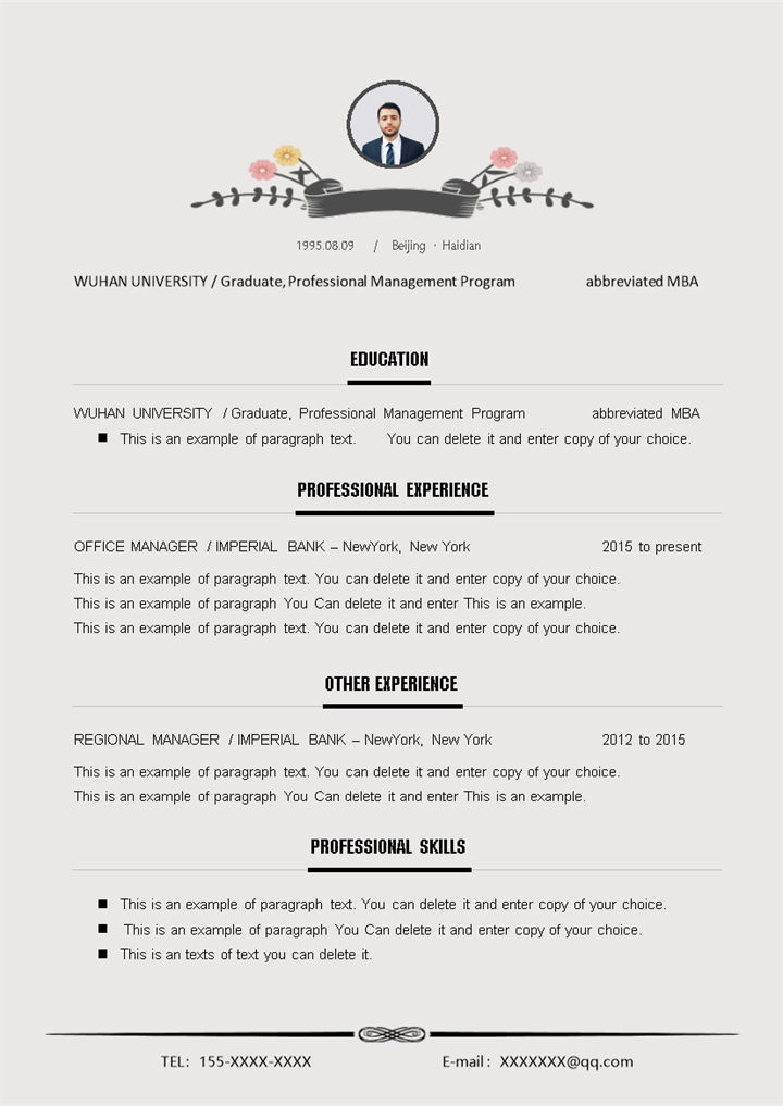 灰色实用经典商务风格个人求职英文简历Word模板-办公资源网