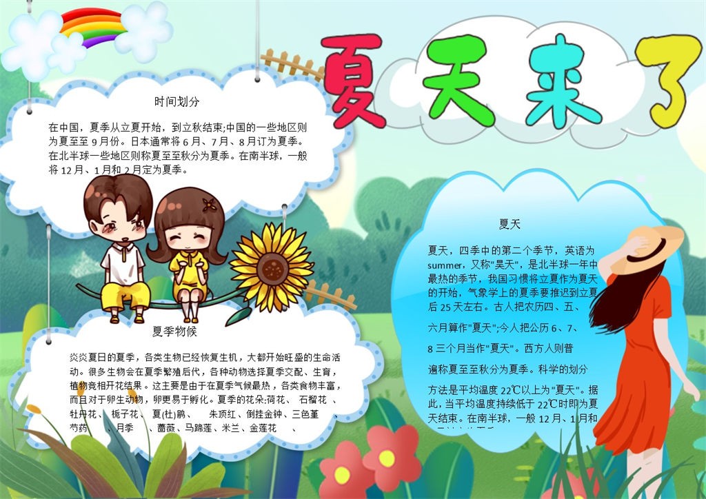 夏天到来介绍宣传手抄报Word模板-办公资源网