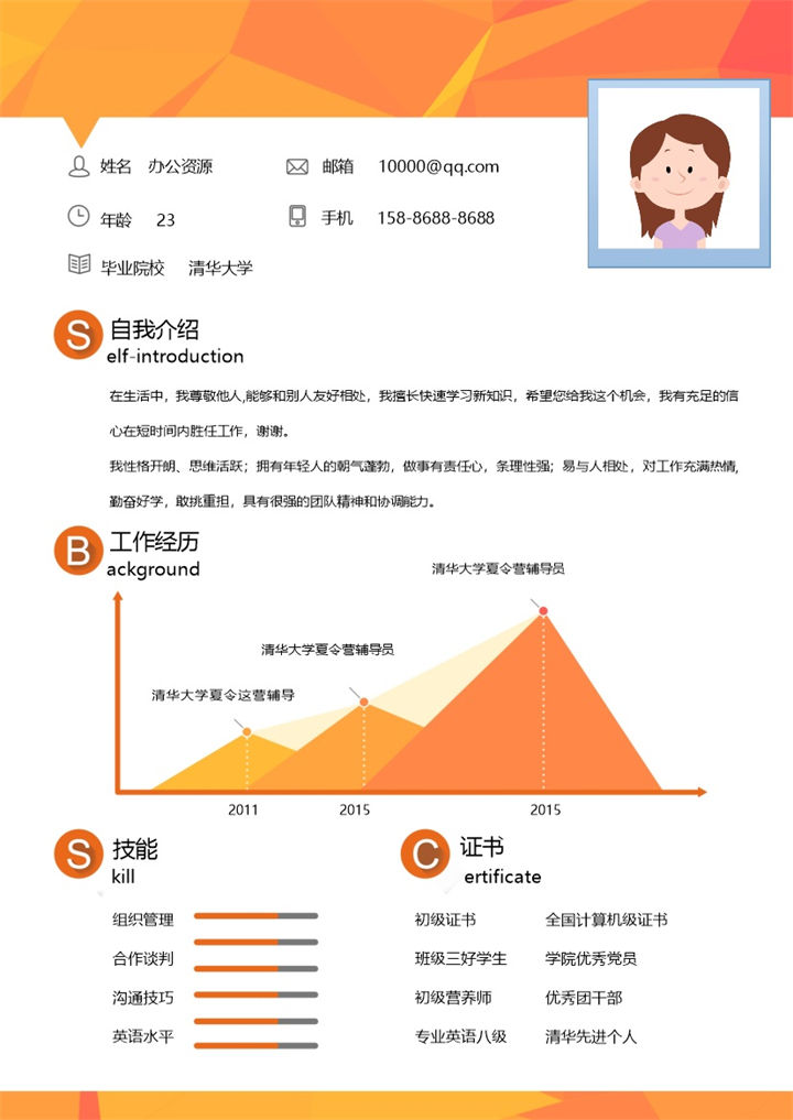 橘黄色简约自我介绍Word模板-办公资源网