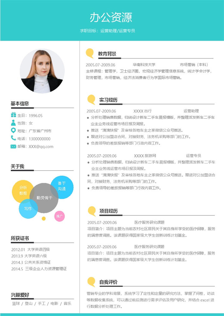 运营助理运营专员通用个人简历求职简历Word模板-办公资源网