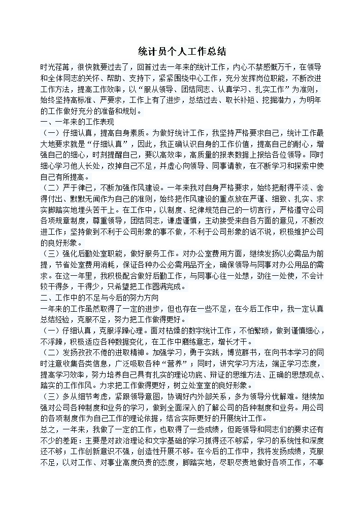 统计员个人工作总结word模板-办公资源网