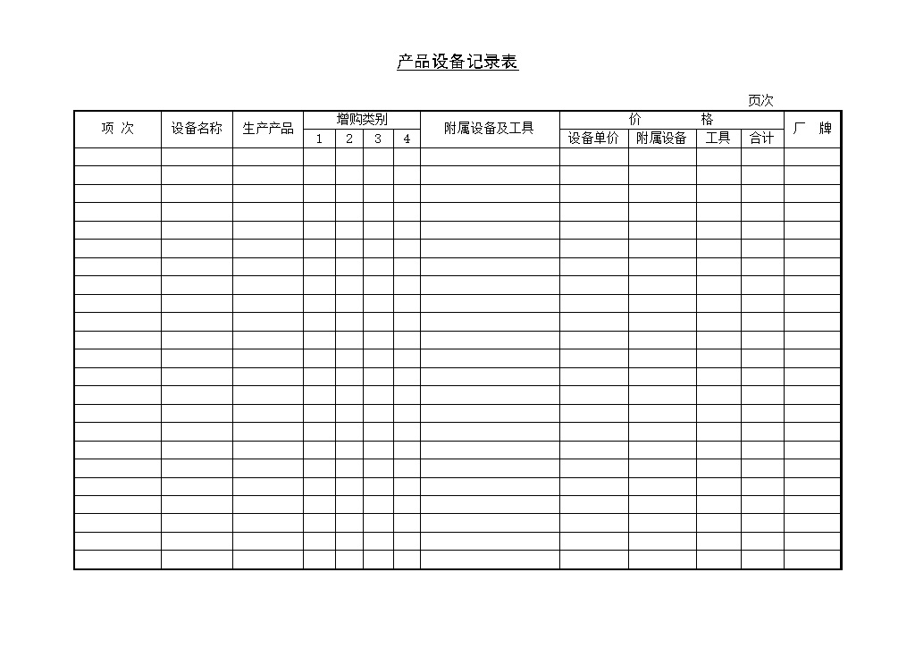 生产企业产品设备购买记录表Word模板-办公资源网