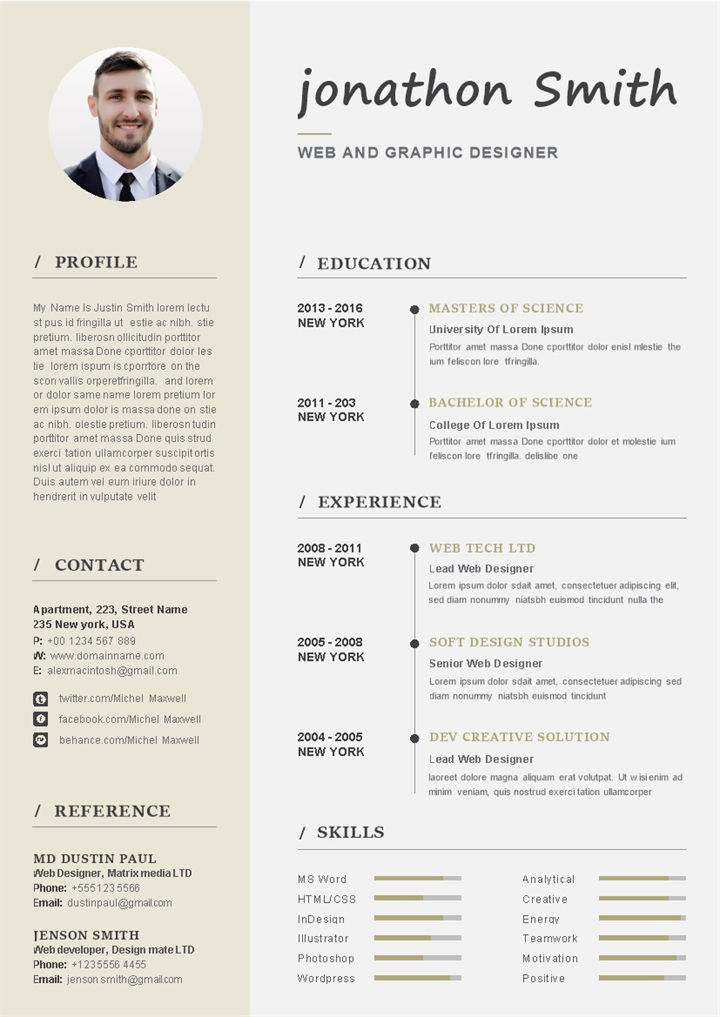 简约风网页和平面设计师常用个人简历求职简历Word模板-办公资源网