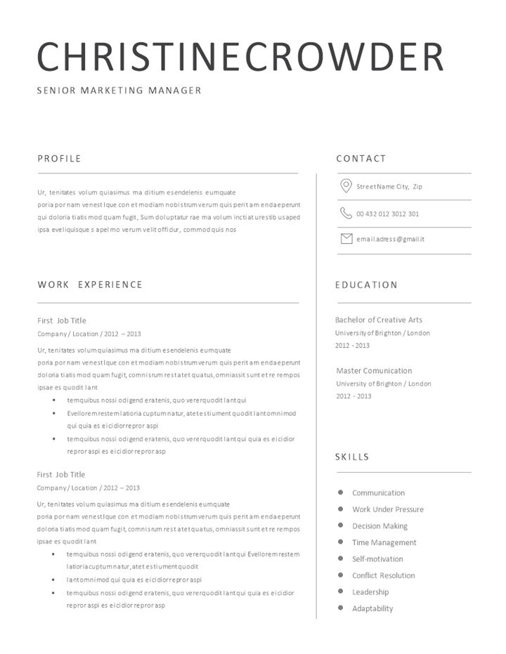 高级营销经理通用的个人简历求职简历求职信Word模板-办公资源网