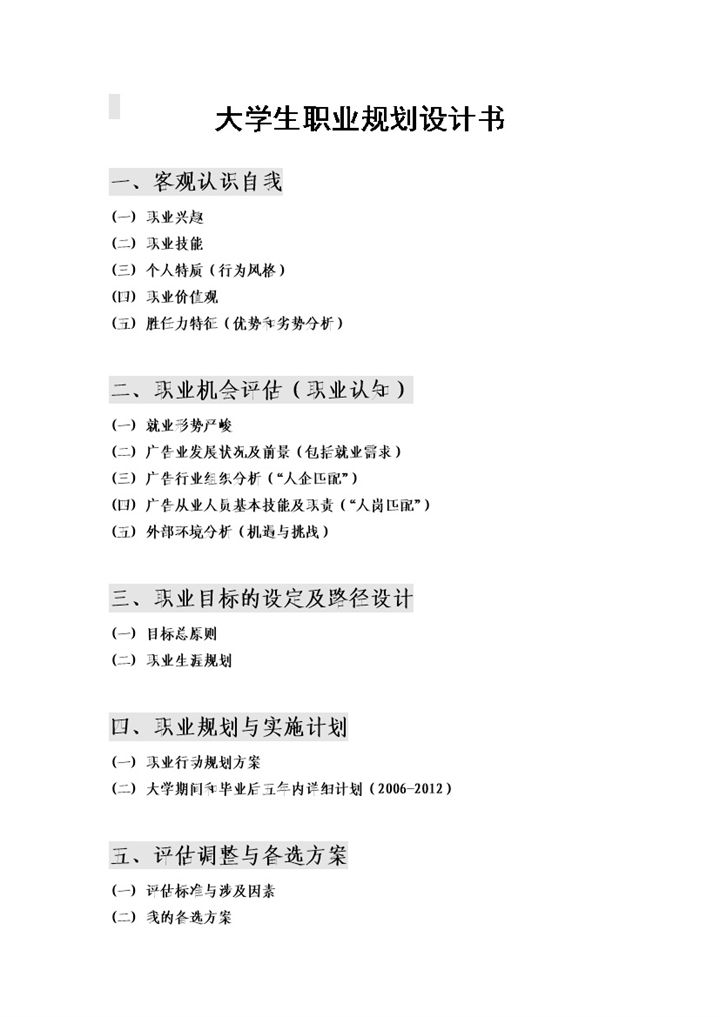 广告学专业通用大学生职业规划设计书Word模板-办公资源网