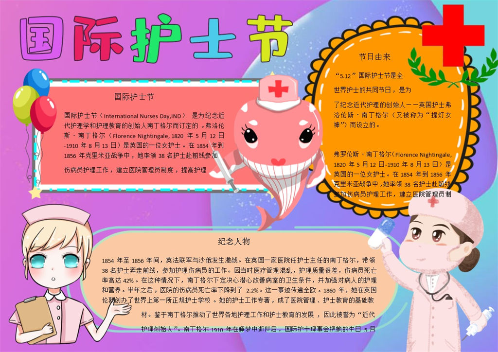 颜色鲜艳的国际护士节手抄报Word模板-办公资源网