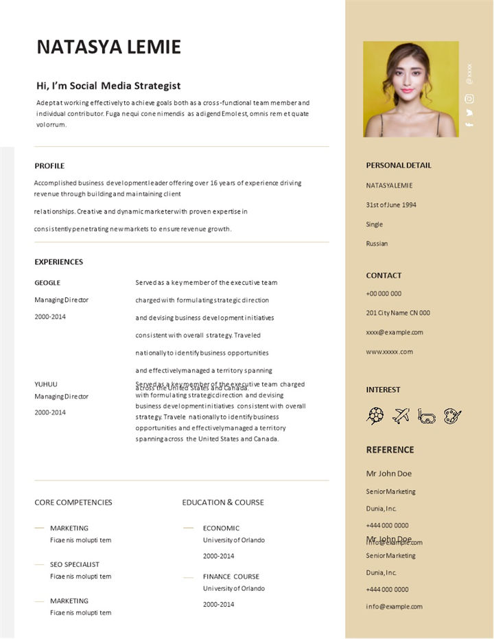 简约风外企通用纯英文求职简历Word模板-办公资源网