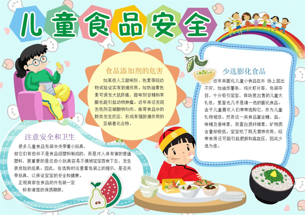 可爱儿童食品安全常识手抄报Word模板-办公资源网