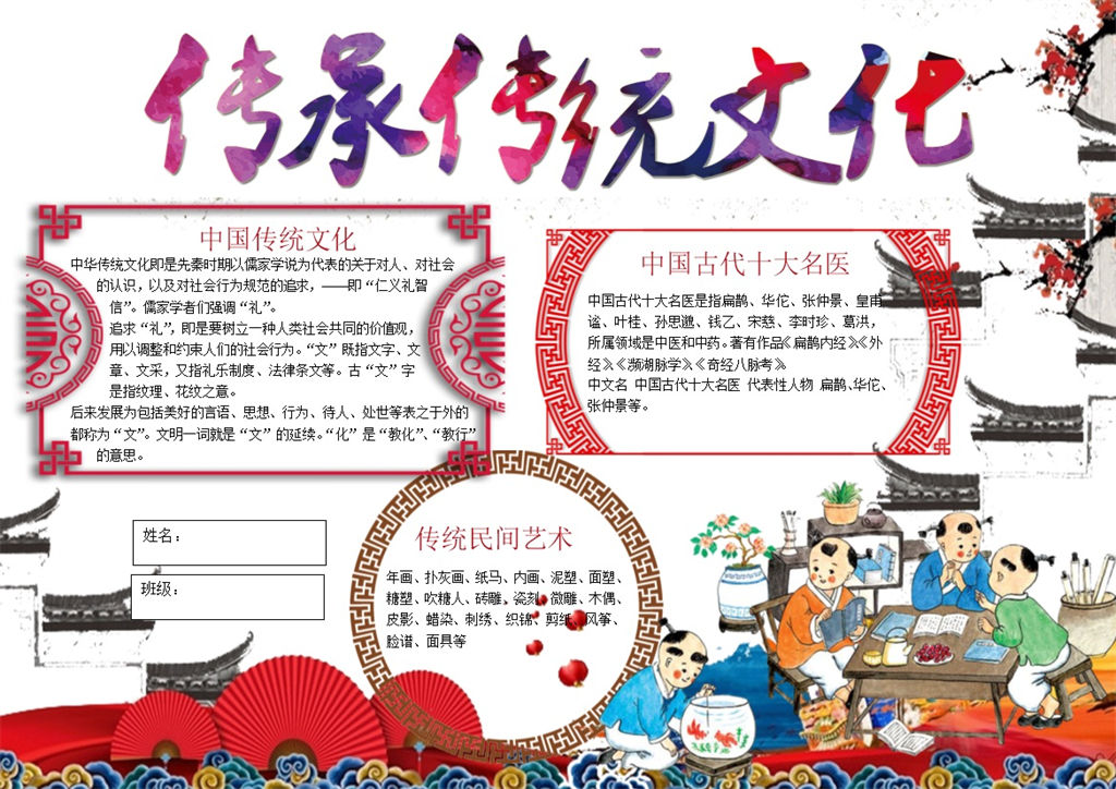 传承传统文化民族文化手抄报Word模板-办公资源网