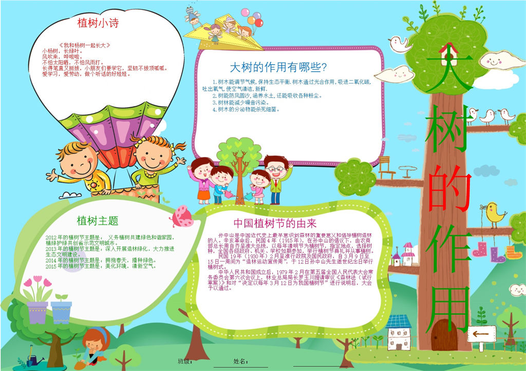 大树的作用植树节手抄报Word模板-办公资源网