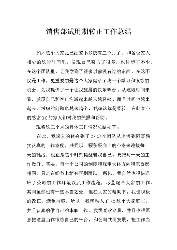 完整通用销售部试用期转正年终个人工作总结Word模板-办公资源网