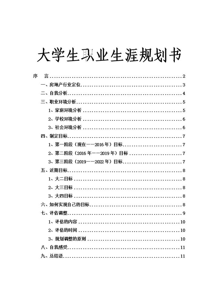 适用于房地产专业大学生的个人职业生涯规划书Word模板-办公资源网