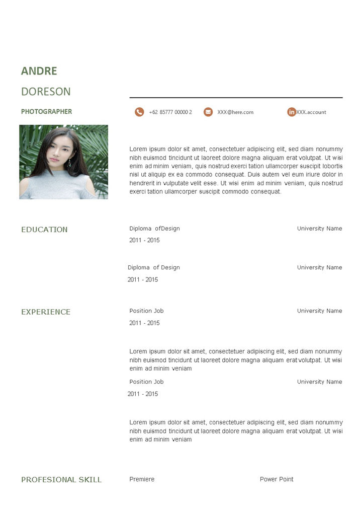 欧美风摄影师岗位求职简历英文简历Word模板-办公资源网