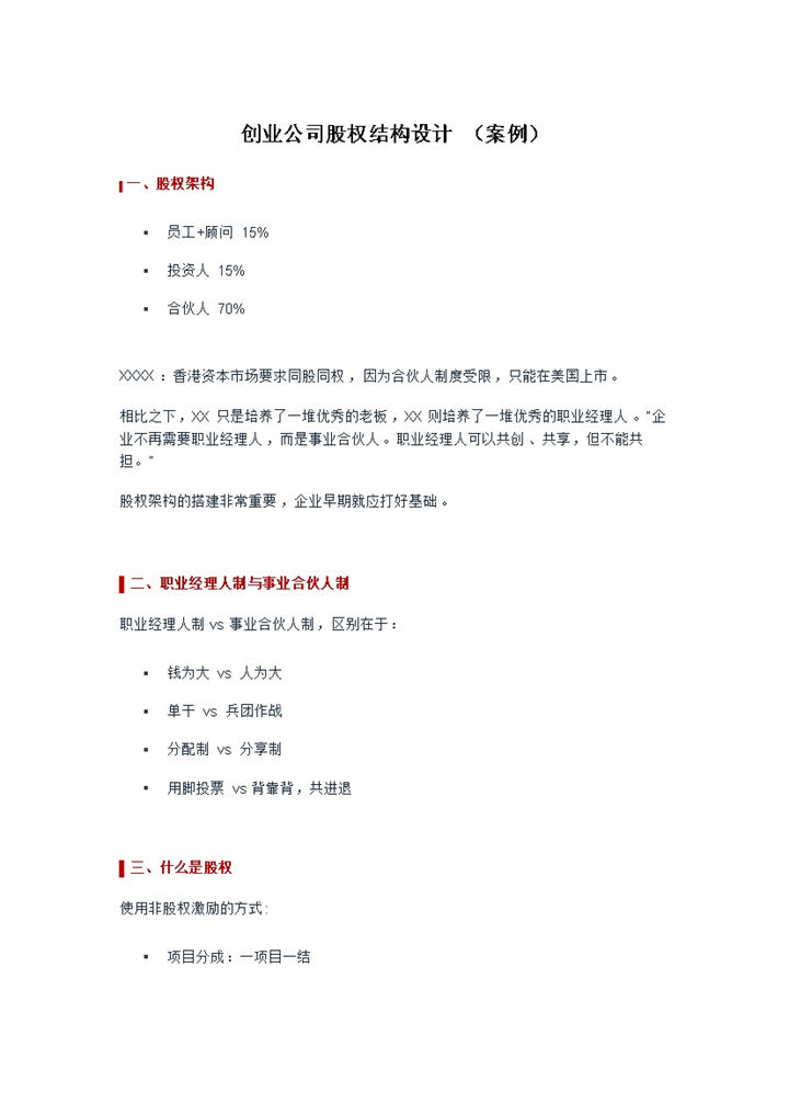 创业公司股权结构设计方案及案例Word模板-办公资源网