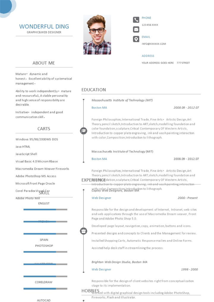 白色简约风格设计人员个人求职英文简历Word模板-办公资源网