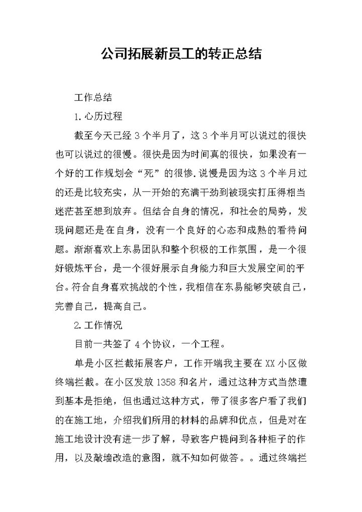 公司拓展新员工的转正工作总结个人总结范本Word模板-办公资源网