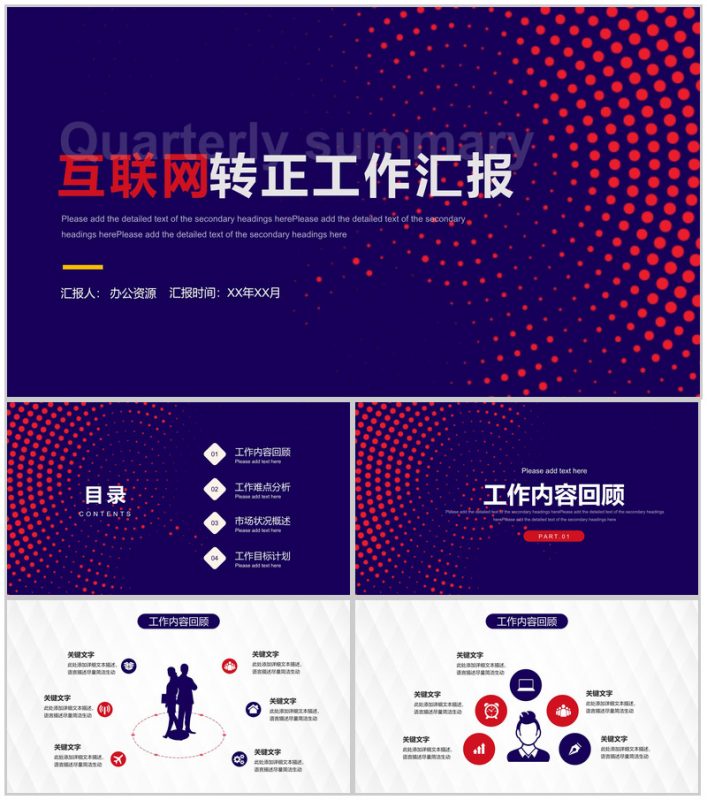 互联网企业新员工转正创意商务述职工作总结报告PPT模板-办公资源网