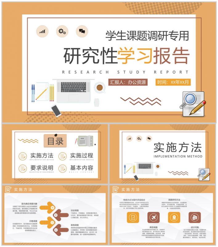 学生课题调研成果汇报研究性学习报告范文总结PPT模板-办公资源网