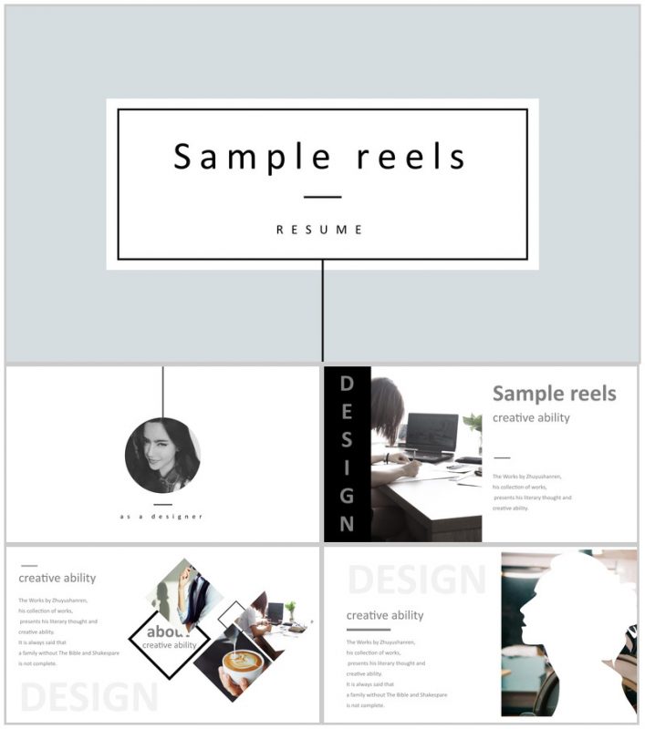 简约小清新风格作品集英文展示PPT模板-办公资源网