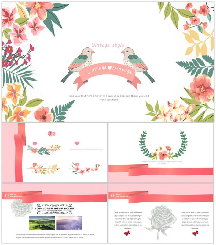 小清新花朵欧美唯美商业计划书PPT模板-办公资源网