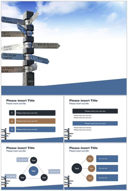 指路牌路标蓝色商务PPT模板-办公资源网