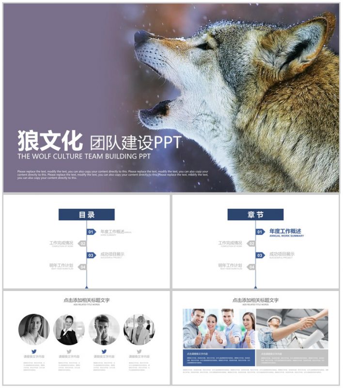 商务简约狼文化团队建设PPT模板-办公资源网