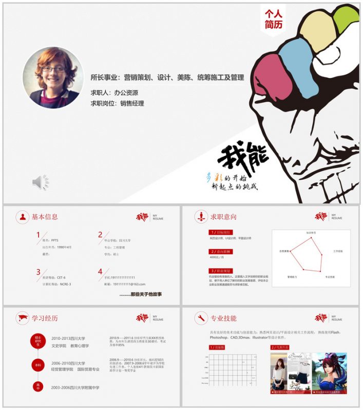 白色大气欧美个人简介竞聘PPT模板-办公资源网