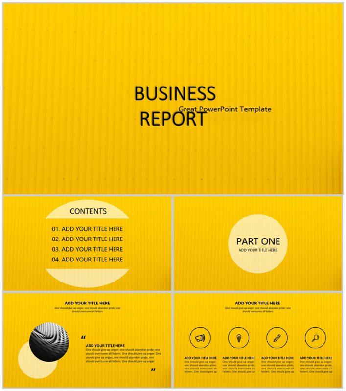 企业静态绘画商务总结精选黄色汇报PPT模板-办公资源网