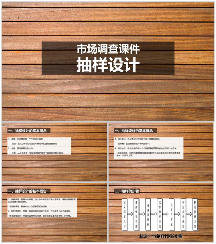 木质背景下市场分析调查抽样设计课件PPT模板-办公资源网